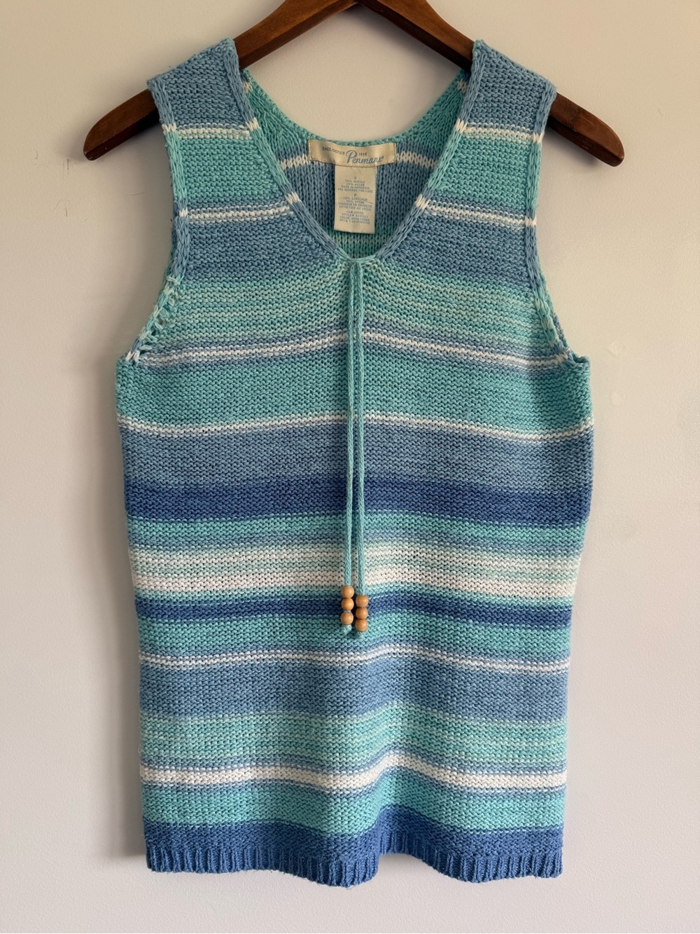 Striped Vintage Crochet Tank Top in Aqua and Blues